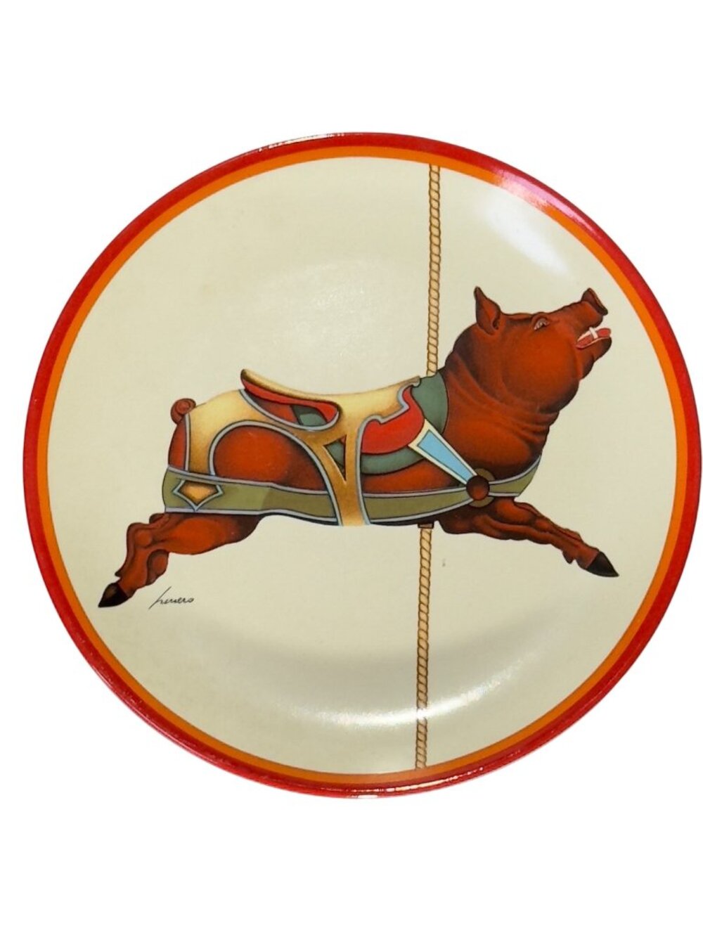 Lowell Herrero Vandor Ceramic Carousel Pig Plate 1985